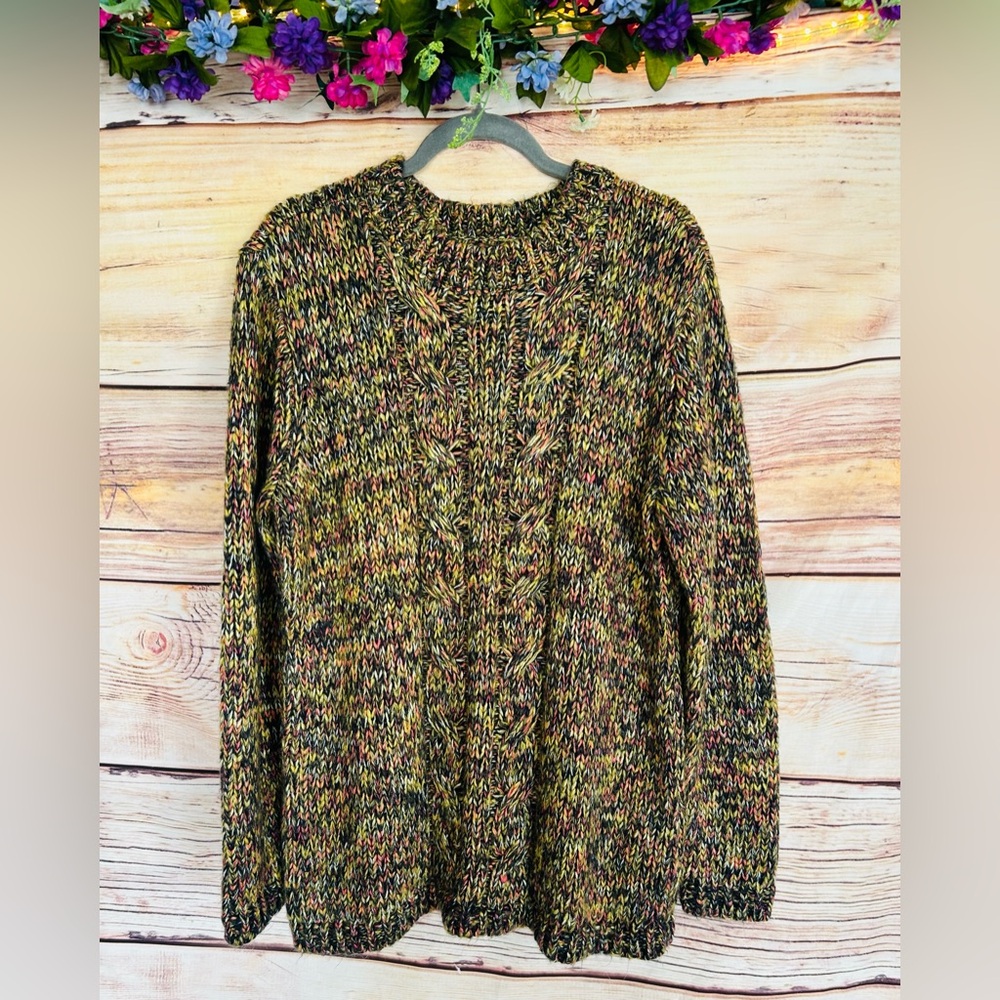 Cotton Traders Women’s Multicolor Marl Cable Knit Crew Neck Long Sleeve Sweater